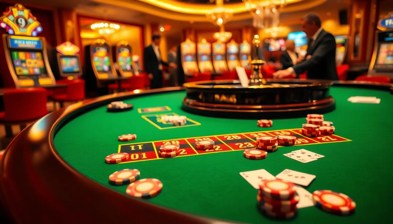 Engaging scene of a casino table showcasing the code da88 with vibrant poker chips and roulette action.