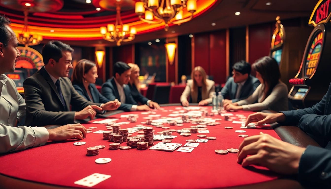 Players enjoy a thrilling game at the XX88 poker table, showcasing high stakes and excitement.