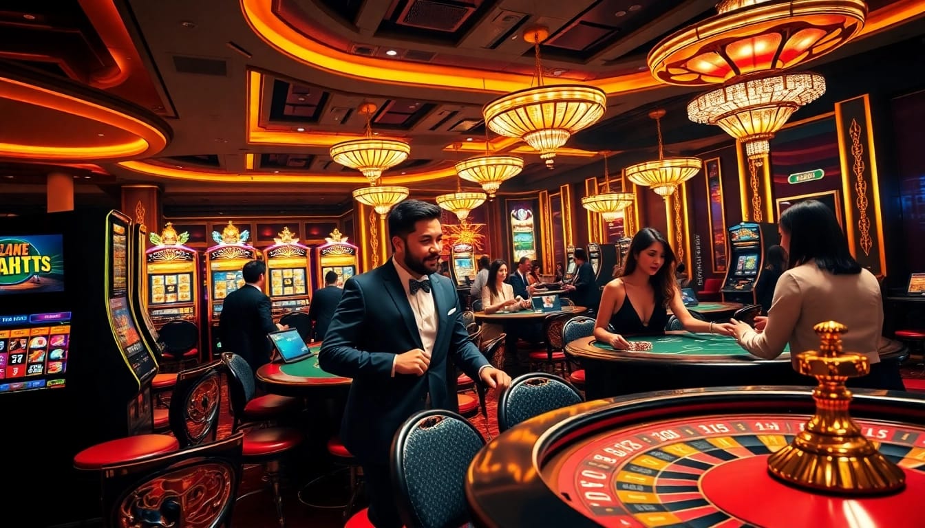 Players enjoying casino games at gg88.archi, showcasing vibrant slot machines and poker tables.