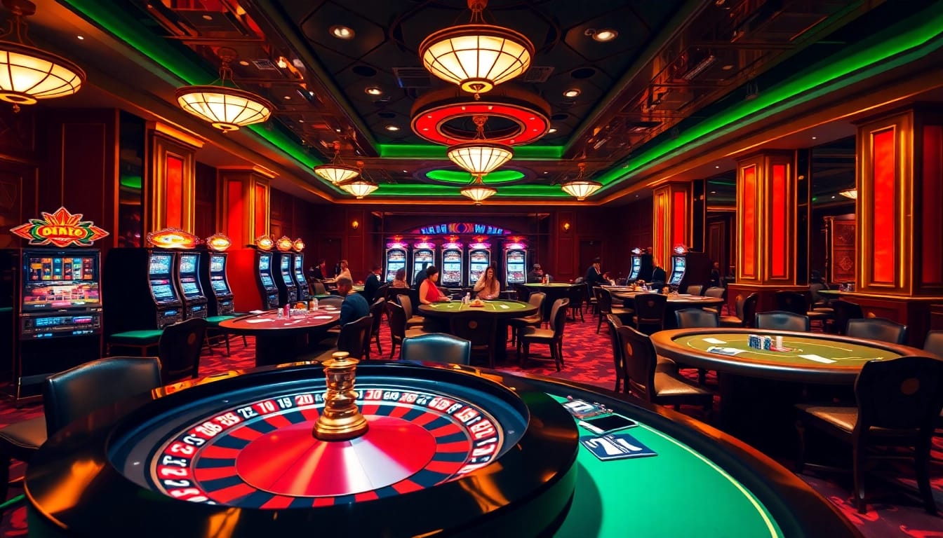Experience the excitement of nhà cái uu88 with players enjoying various games at a luxurious casino.