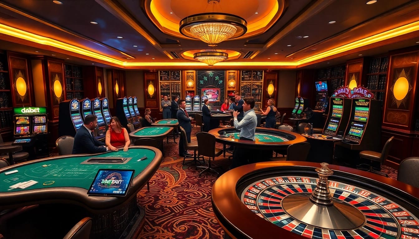 Engage with the thrilling app dabet experience showcased at an upscale casino with lively gameplay and luxury.