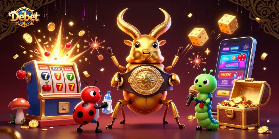 Experience the excitement of Debet with a colorful slot machine and a dynamic 3D boxing scene.