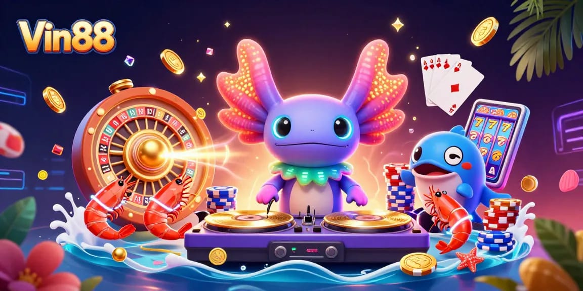 Experience thrilling gameplay at Vin88 with vibrant casino elements and fun characters.