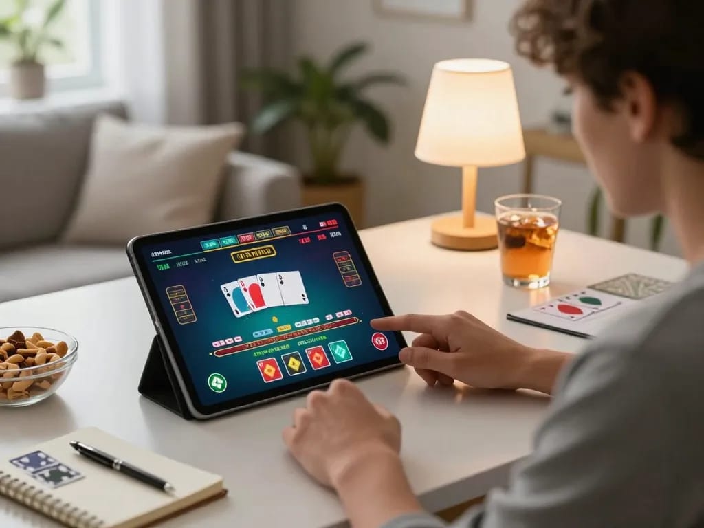 Experience thrilling online blackjack gameplay at https://dabet.money/ in a cozy home setting with vibrant graphics and strategic tracking.