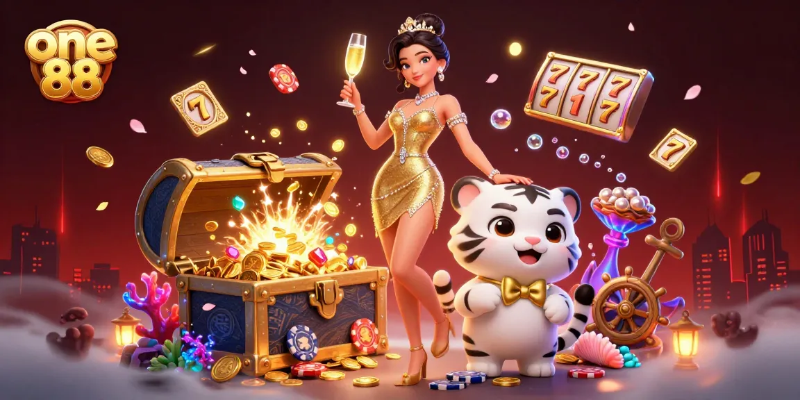 Experience winning moments at one 88 with a glamorous vibe and festive casino elements.