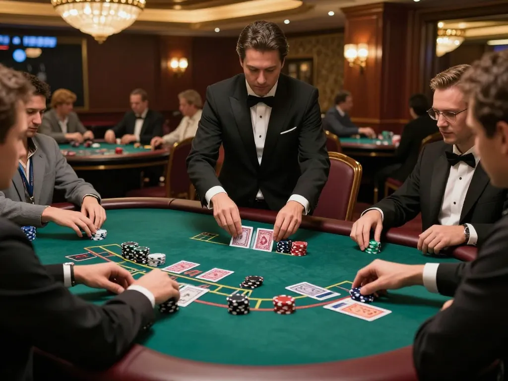 Engaged players strategizing during a thrilling blackjack game at tx88 casino table, dynamic action.