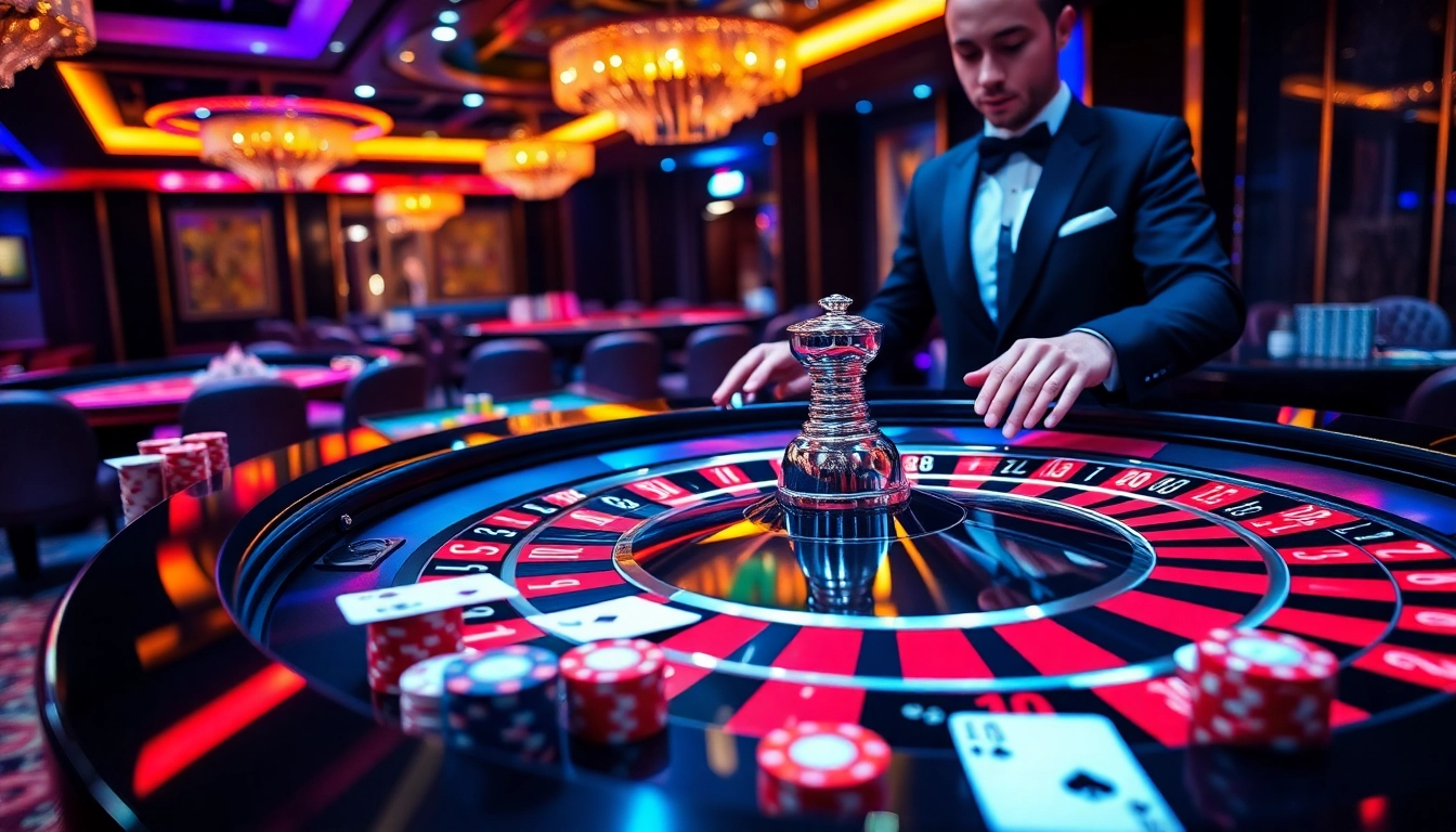 Exciting roulette action at CM 88 casino, showcasing betting chips and a dealer in motion.