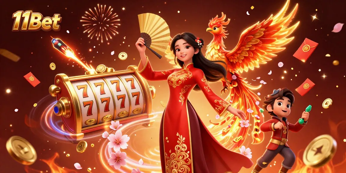 Engage your luck at 11Bet with vibrant 3D illustration showcasing traditional Vietnamese themes and casino excitement.