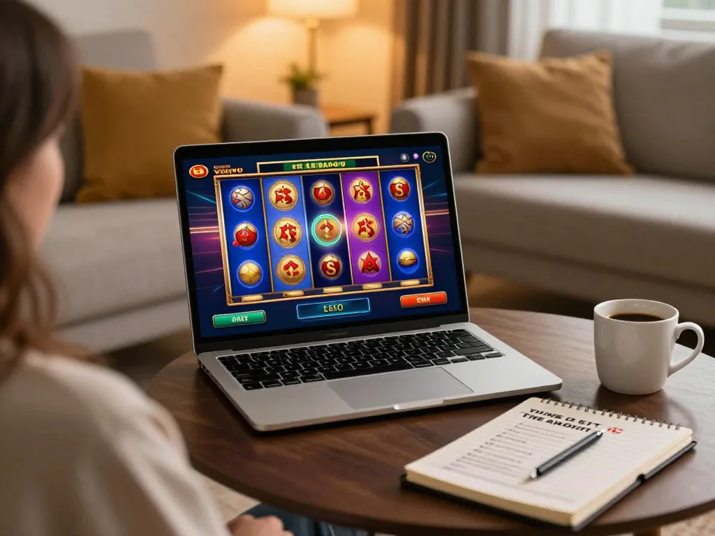 Engaging online gaming session at MM88 with vibrant slot game interface displayed on laptop.
