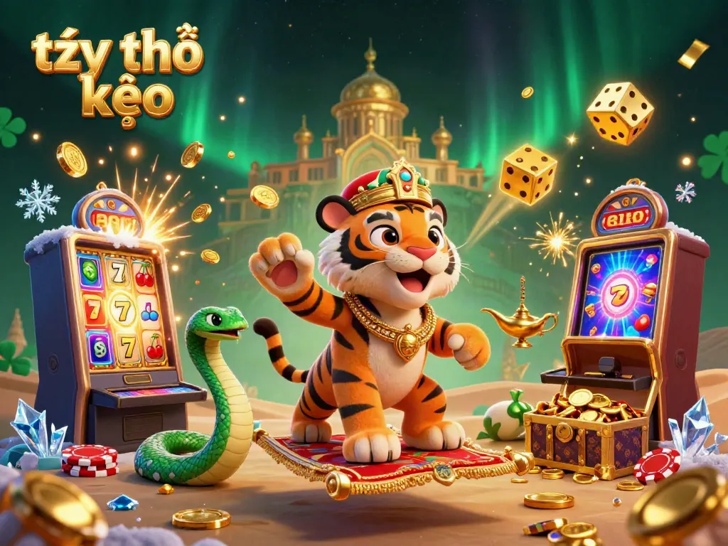 Experience vibrant tỷ lệ kèo action with the tiger sultan, jackpot, and genie in this dynamic casino illustration.