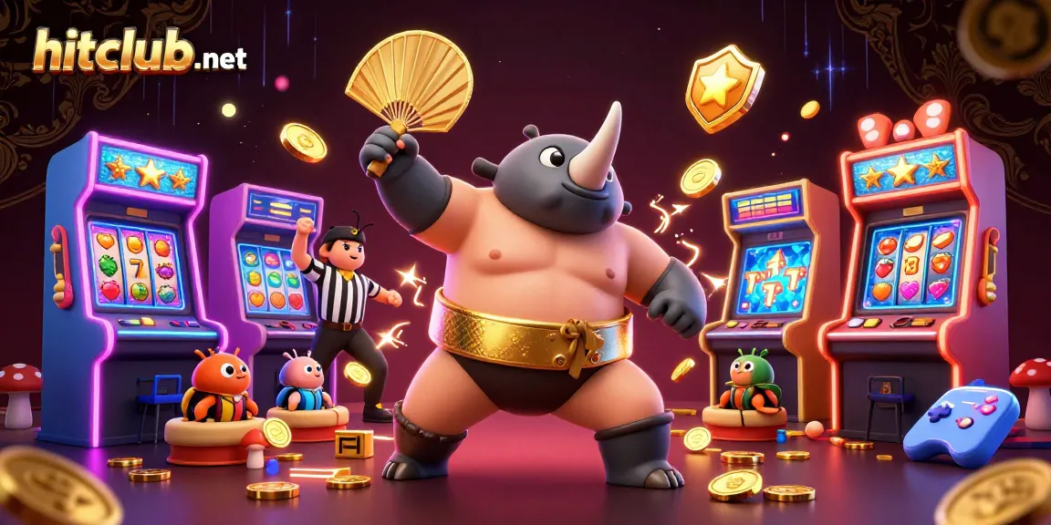 Experience exciting gameplay at hitclub-net with vibrant 3D cartoon casino characters, gold coins, and game elements.