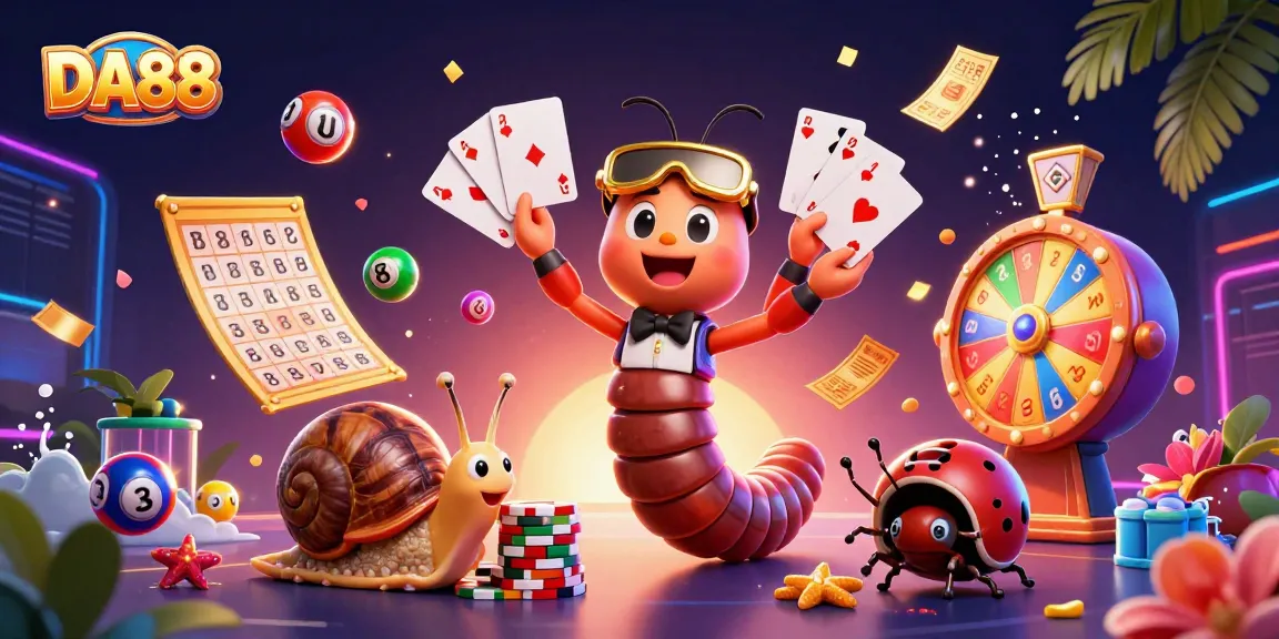 Engage in thrilling gameplay with DA88 at a lively casino scene featuring a whimsical dealer and exciting game elements.