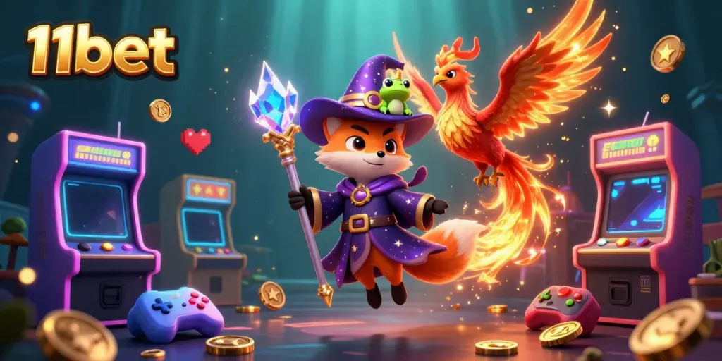 Experience thrilling gameplay with 11bet's fantasy casino illustration showcasing vibrant characters and game elements.