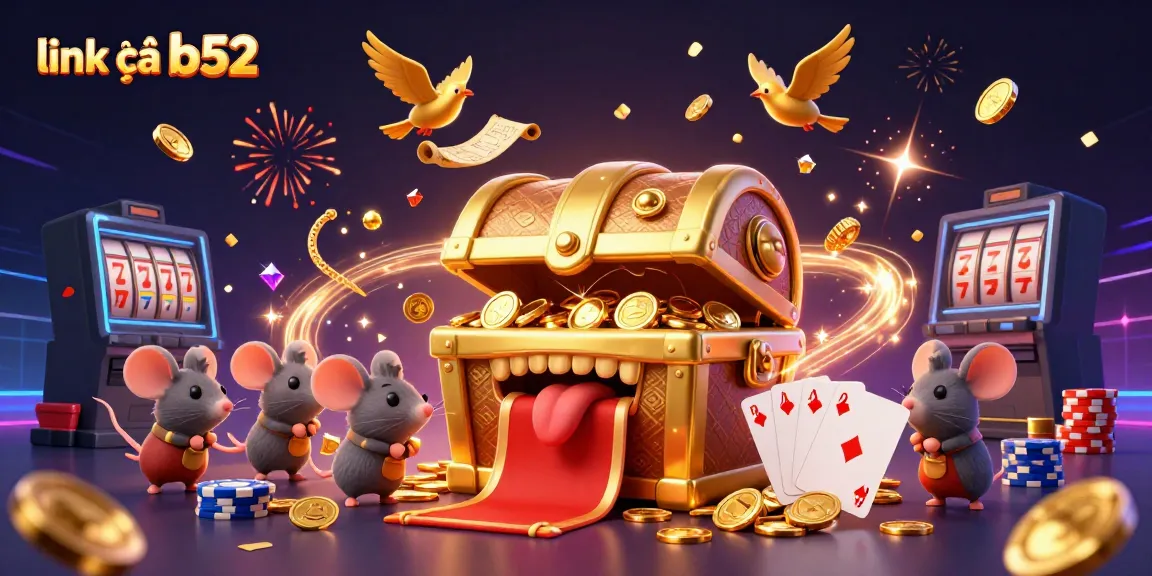 Engage with the exciting world of link vào b52, showcasing adventurous mice and treasure in a dynamic casino illustration.
