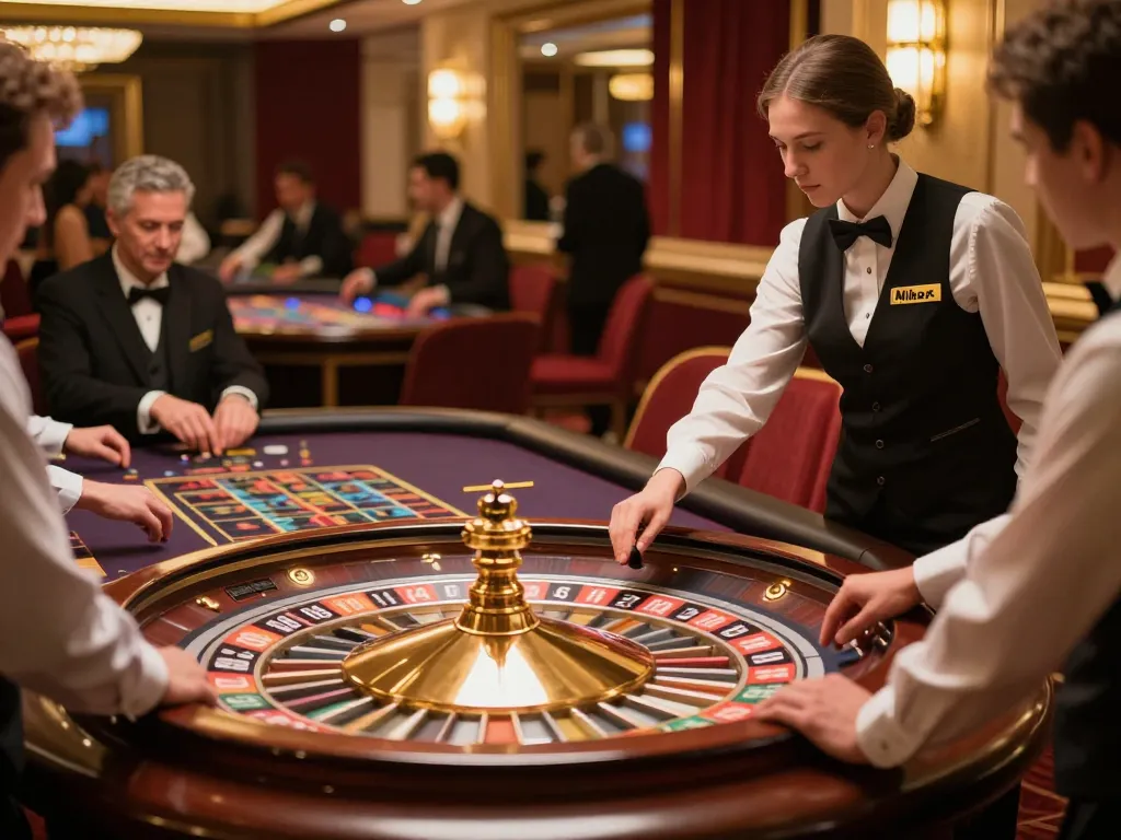 Players engage in strategic betting at mm88's roulette table, showcasing excitement in a lively casino atmosphere.