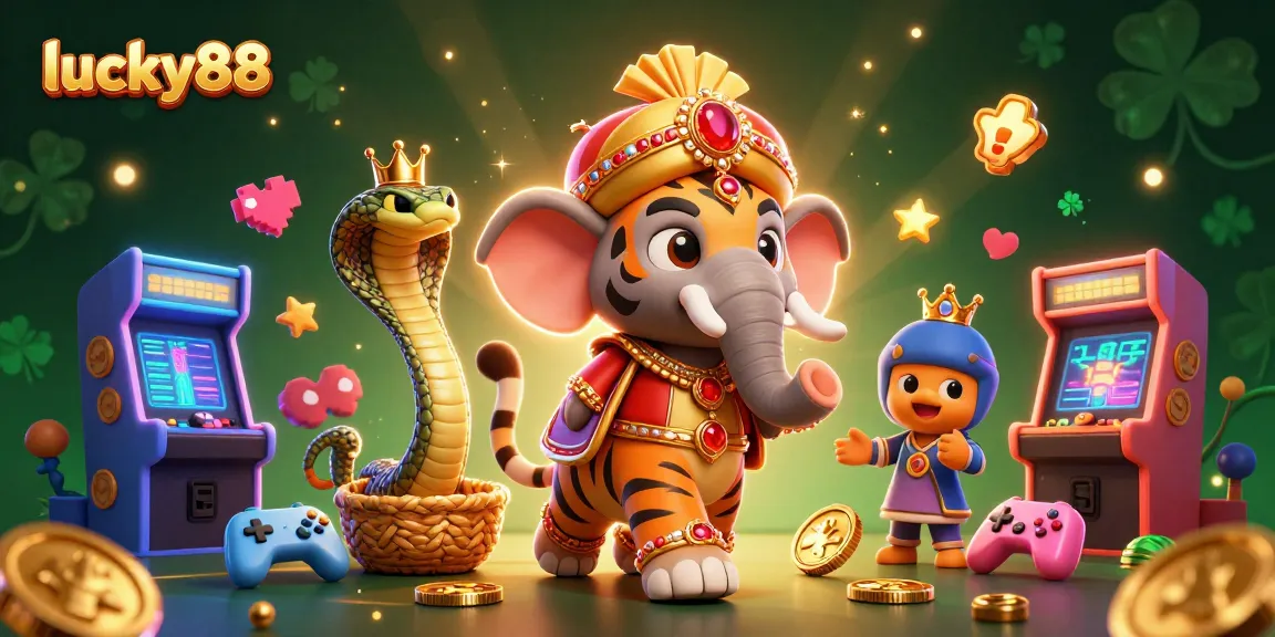 Engage with lucky88's exciting casino world, featuring 3D characters amid vibrant game elements.