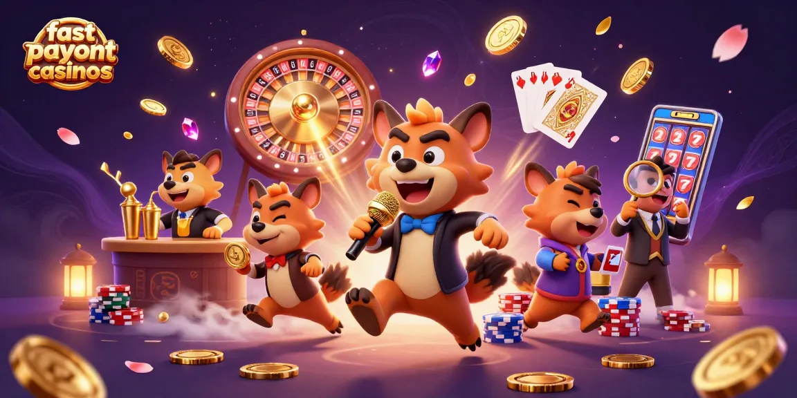 Experience fast payout casinos with a vibrant scene of hyenas enjoying gaming and comedy.