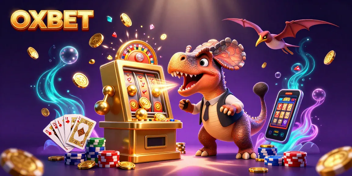 Experience thrilling OXBET gameplay with action-packed characters in a vivid casino illustration.