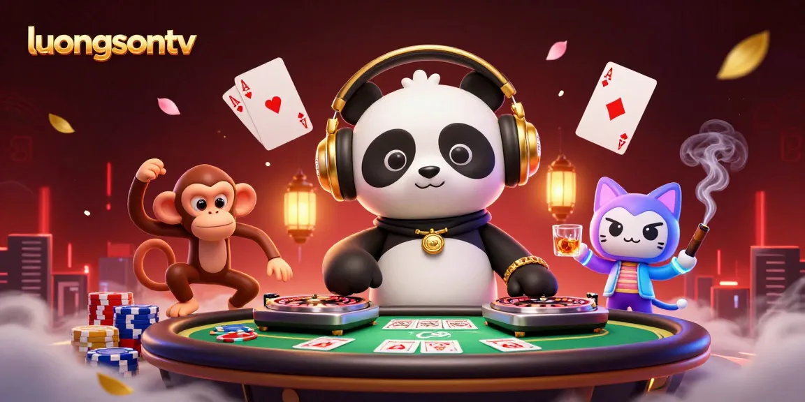 Experience the thrilling atmosphere of luongsontv's online casino with a vibrant DJ panda and lively characters.