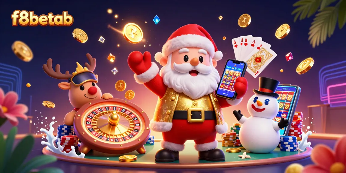 Experience the excitement of f8betab casino with Santa and friends amidst flying coins and jackpots.
