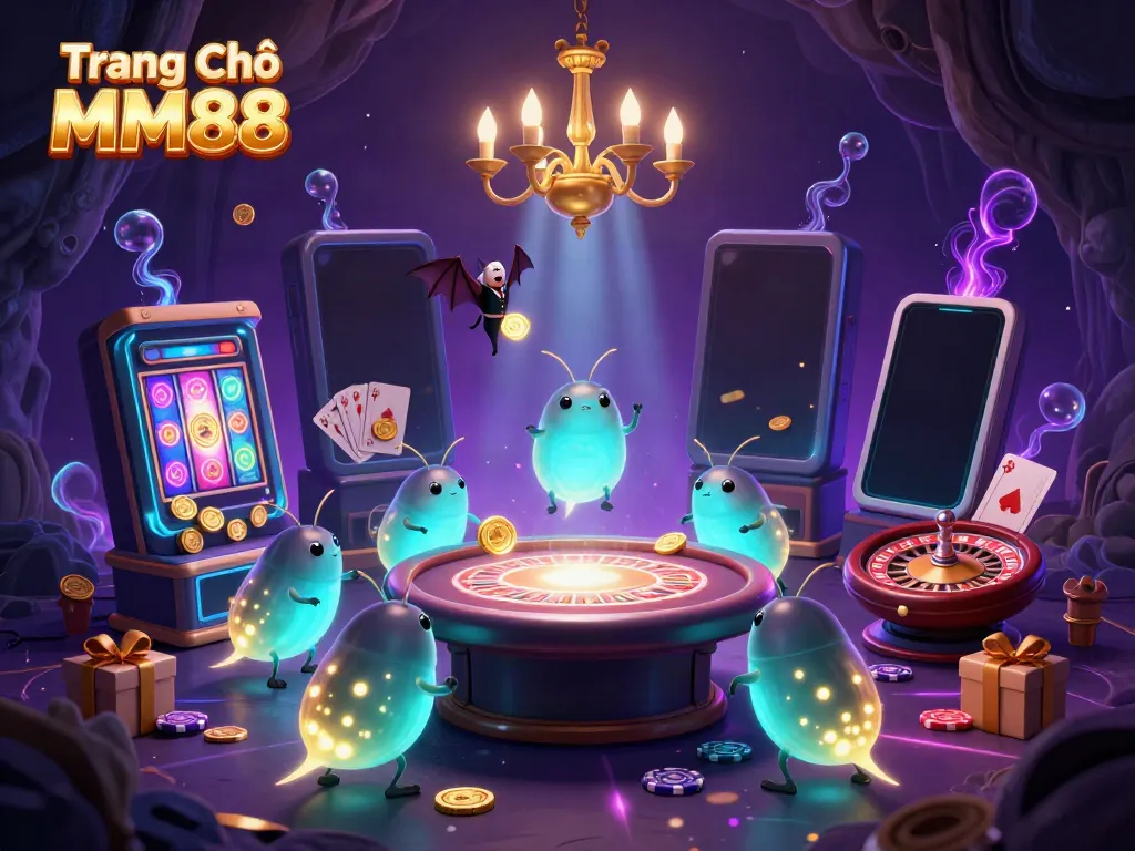Experience the vibrant world of Trang Chủ MM88 with glowworms lighting up a casino scene full of excitement.