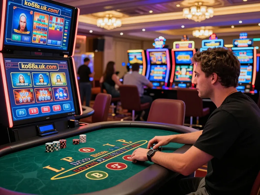Dynamic gaming scene at https://ko66a.uk.com/ featuring a player engaged in live Baccarat, luxurious casino atmosphere, and inviting ambiance.