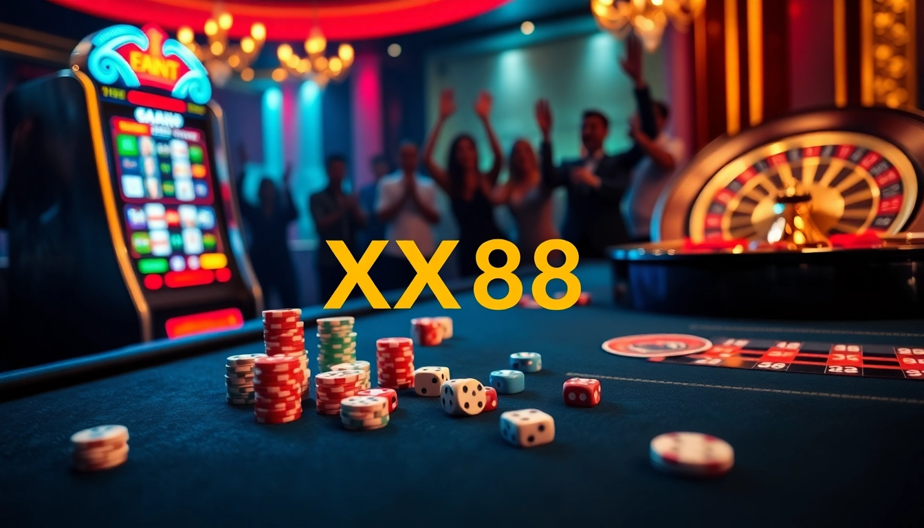 Experience the excitement of betting with XX88 at a luxurious casino table featuring vibrant games.