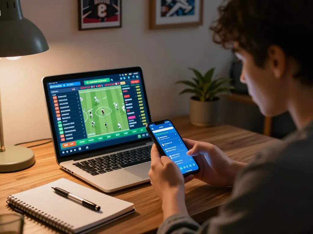 Engaging online sports betting scene with smartphone displaying tỷ lệ bóng đá kèo nhà cái, showing the excitement of live odds updates for football matches