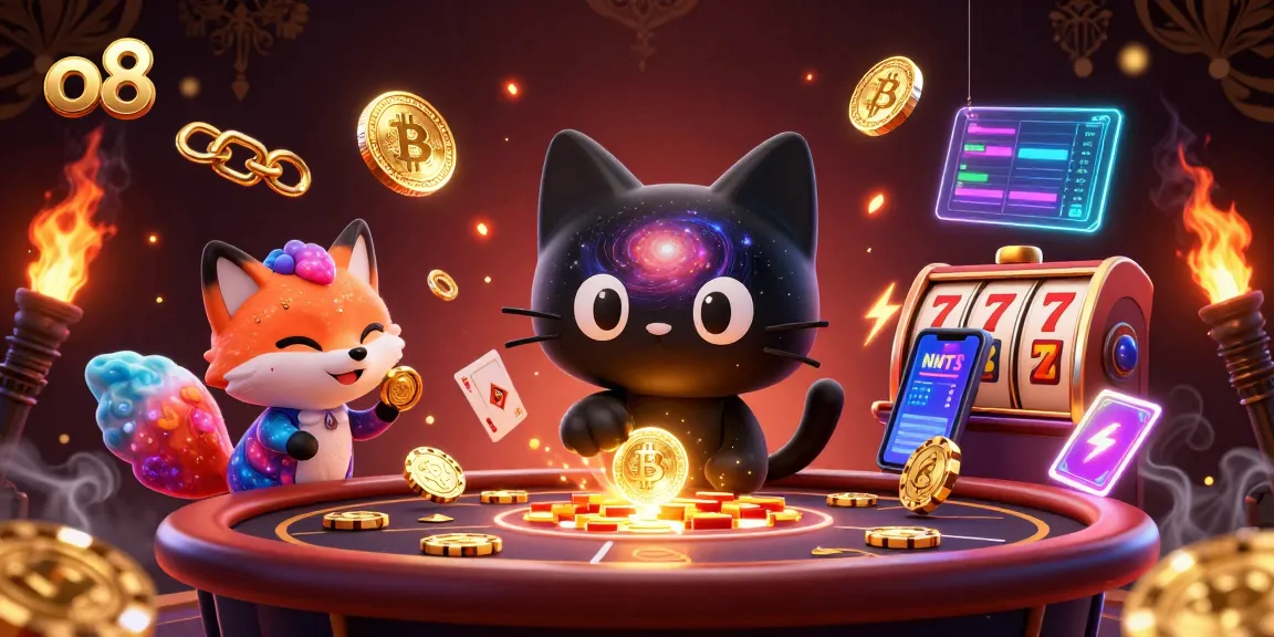 Spin slots and win with o8 at an engaging cosmic casino experience featuring vibrant 3D characters.