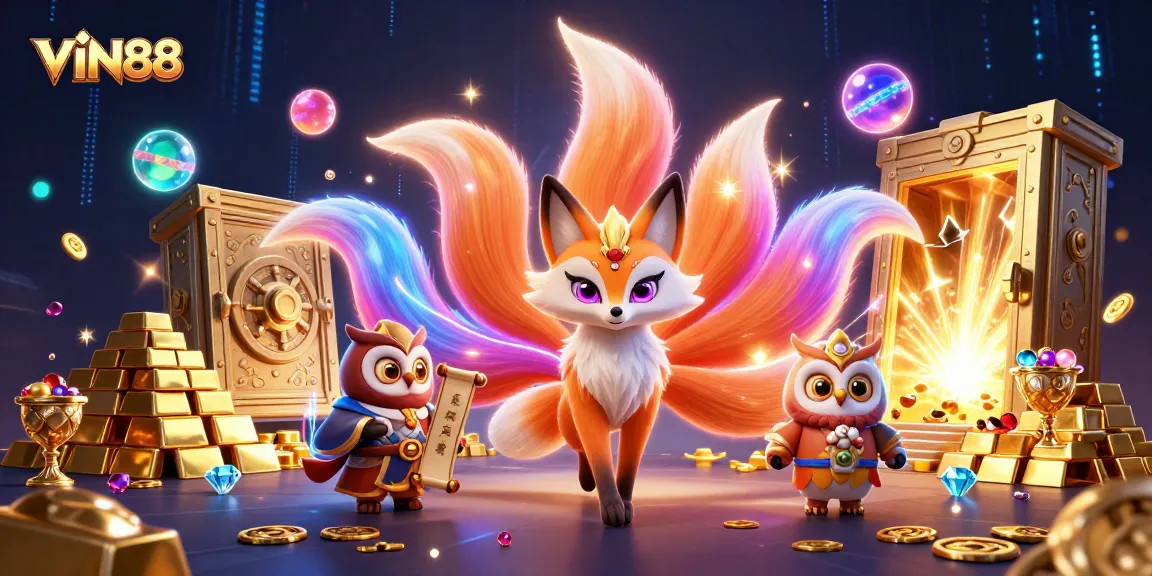 Engage with VIN88's vibrant world of color and energy in this 3D illustration representing exciting casino adventures.