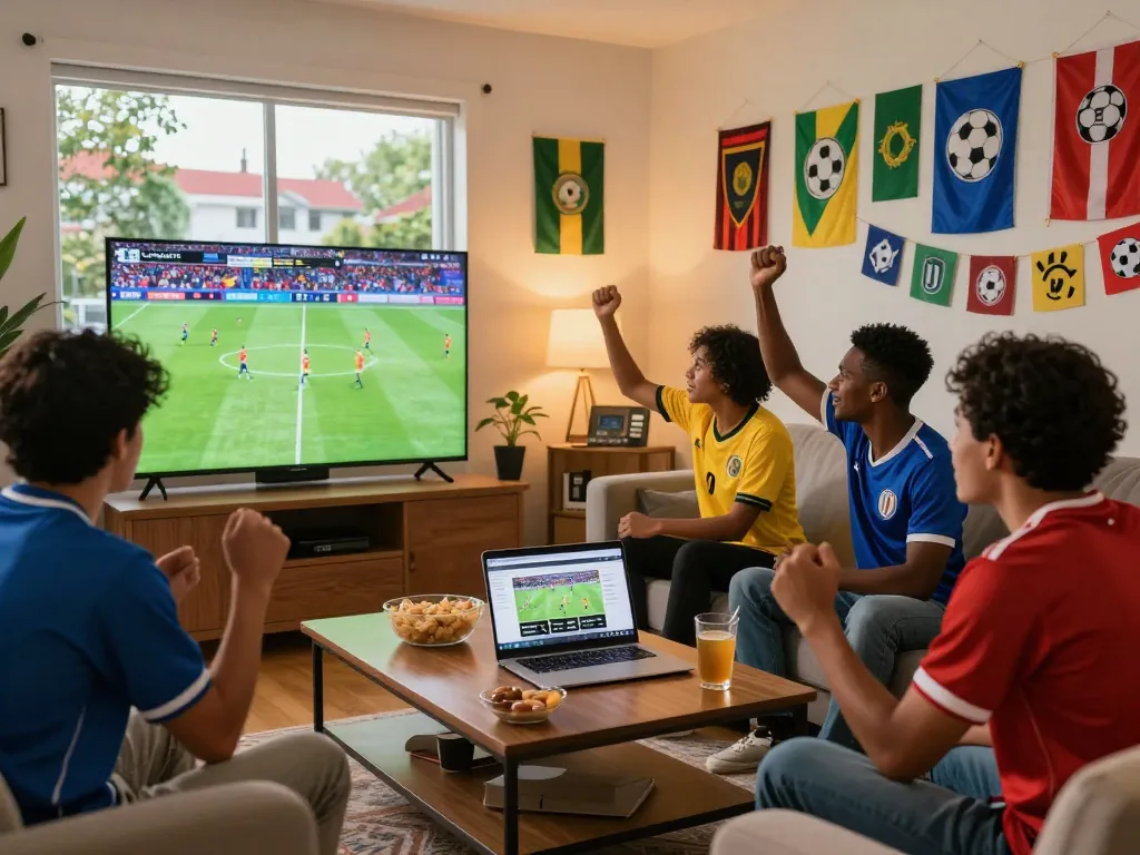 Fans enjoying a live soccer match on LuongSonTV, showcasing vibrant community spirit and engagement.
