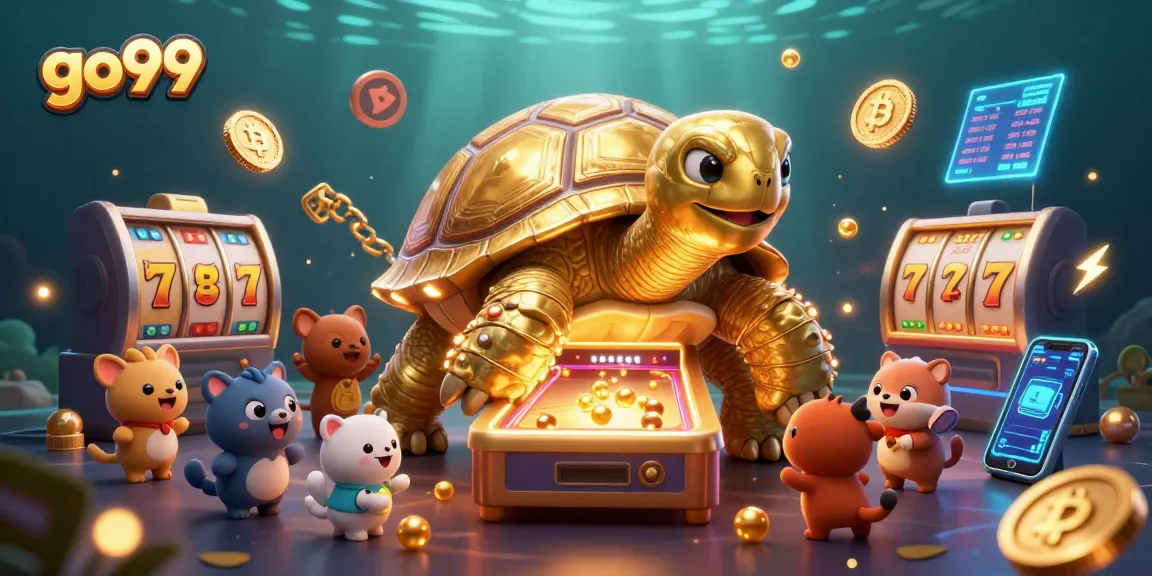 Experience the excitement of go99 casino with golden tortoise pinball amidst lively gaming elements.