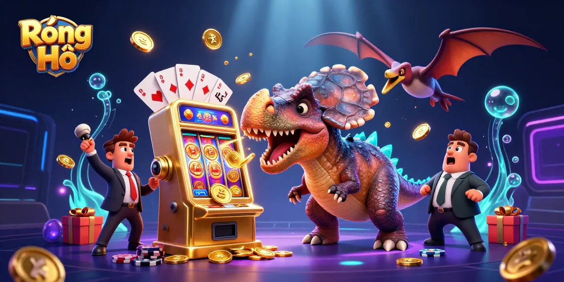 Experience Rồng Hổ excitement as a pachycephalosaurus wins jackpots in a vibrant casino setting.